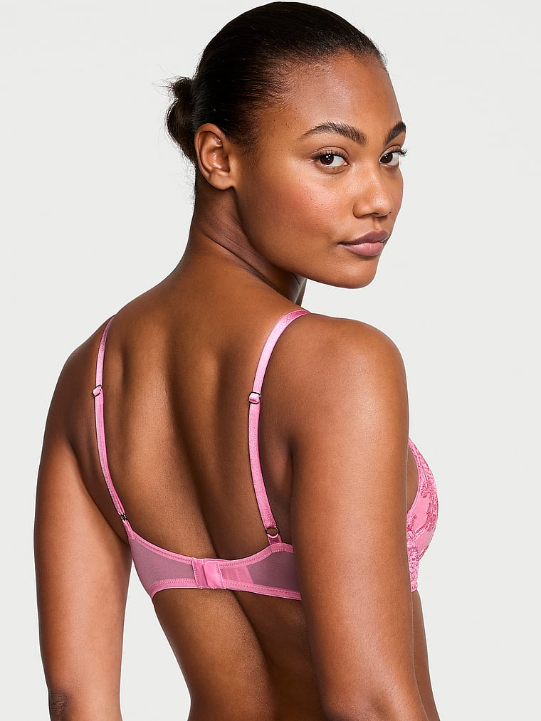 Victoria's Secret, Dream Angels Boho Floral Embroidery Push-Up Bra, Tickled Pink, onModelBack, 2 of 4 Ange-Marie is 5'10" and wears 34B or Small