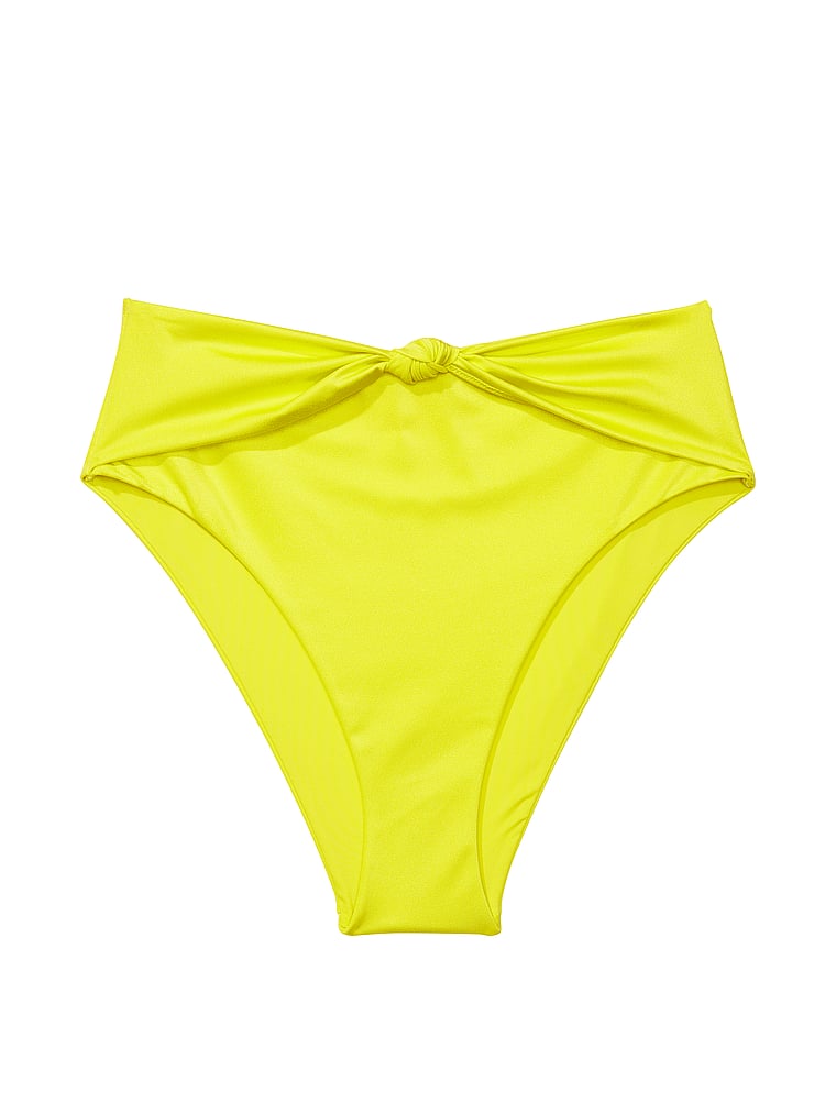 Victoria's Secret, Victoria's Secret Swim Knotted High-Waist Cheeky Bikini Bottom, Yellow, offModelFront, 3 of 3
