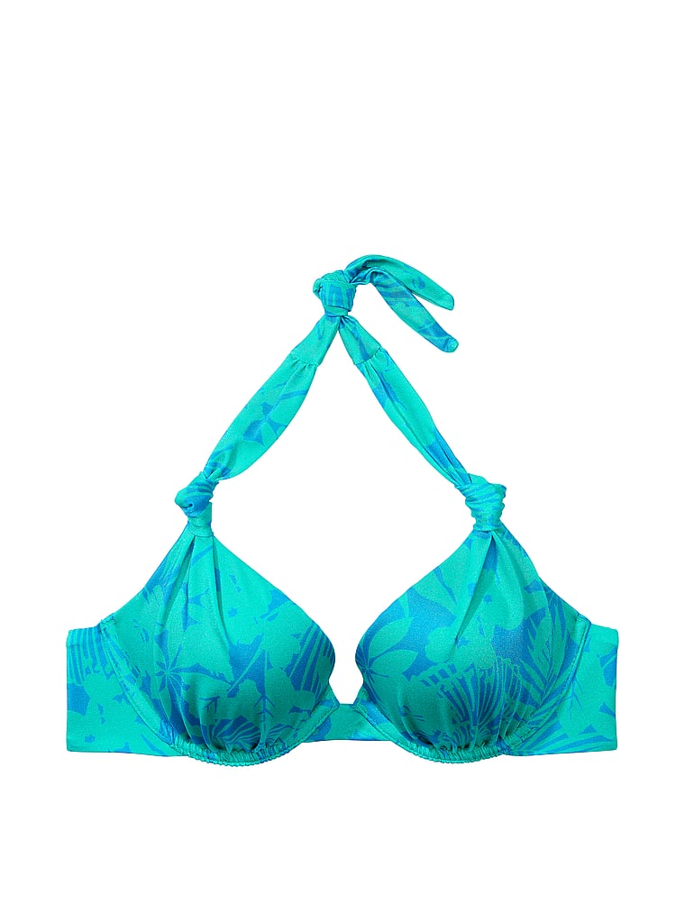 Victoria's Secret, Victoria's Secret Swim Knotted Sexy Tee Push-Up Bikini Top, Blue Palm, offModelFront, 3 of 3