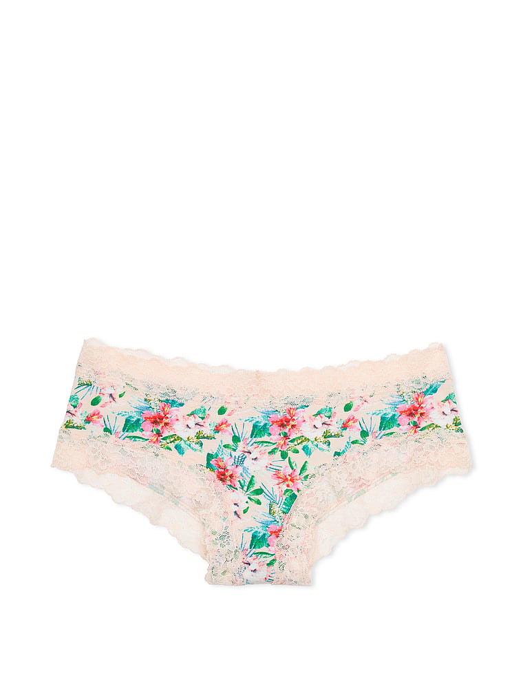 Victoria's Secret, The Lacie Lace-Waist Cotton Cheeky Panty, Vivid Tropical, offModelFront, 3 of 3