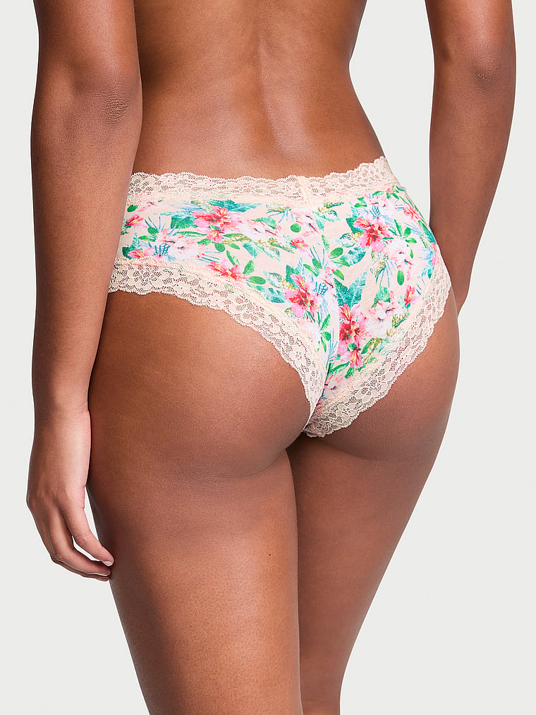 Victoria's Secret, The Lacie Lace-Waist Cotton Cheeky Panty, Vivid Tropical, featured, 1 of 3 Ange-Marie is 5'10" and wears Small