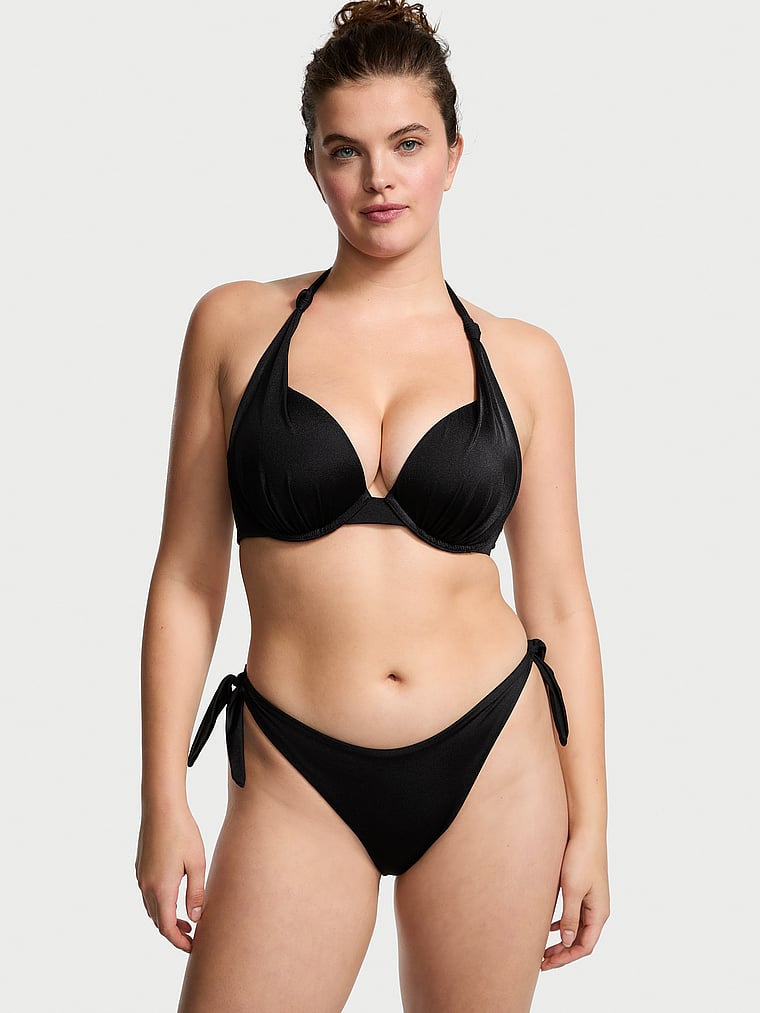 Victoria's Secret, Victoria's Secret Swim Knotted Sexy Tee Push-Up Bikini Top, Black, onModelFront, 1 of 3 Abbey is 5'10" and wears 34DD (E) or Medium