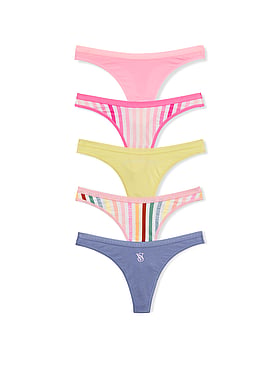 5-Pack Stretch Cotton Scoop Thong Panties