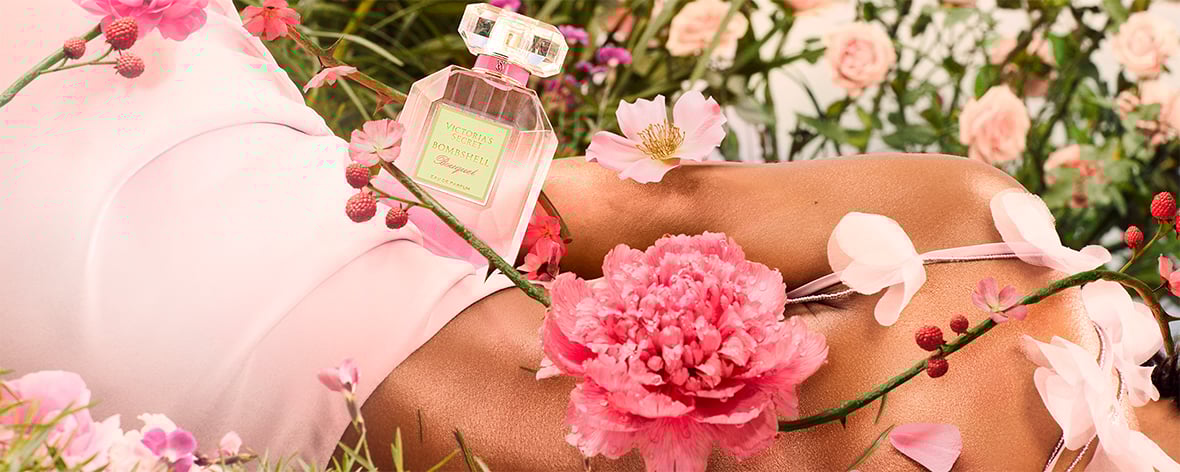 New Limited-Edition Bombshell Bouquet A blossoming blend of garden lace peony, wild pink rose, and raspberry tea. Click to shop.