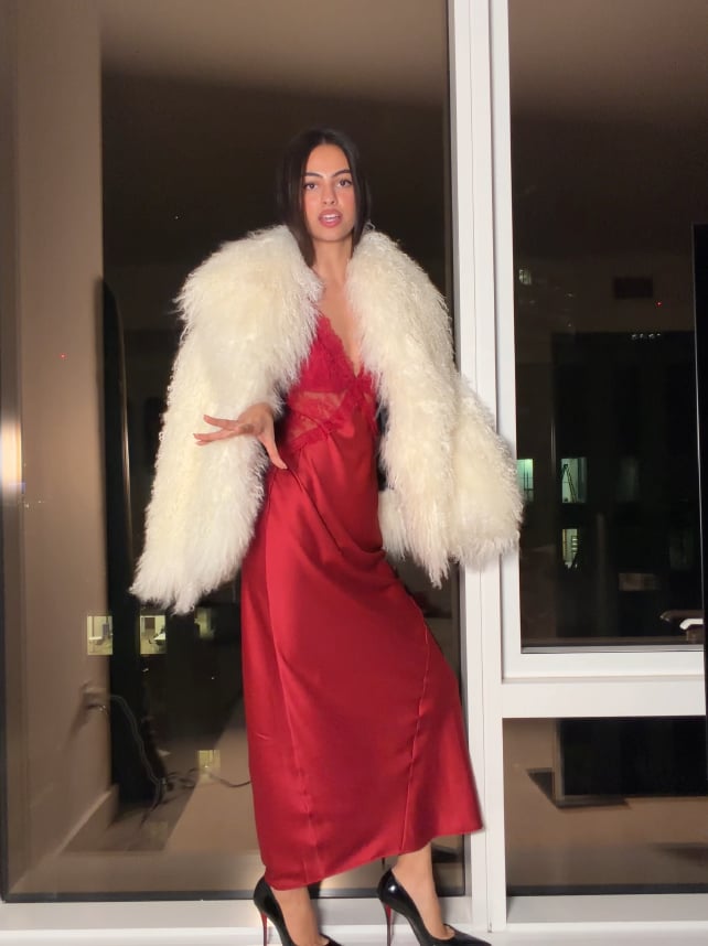 Buy Satin Rose Lace Long Slip Dress, Ready Red - Order Slips