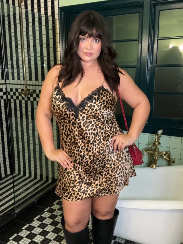 Buy Satin Rose Lace-Trim Mini Slip Dress, Leopard - Order Slips