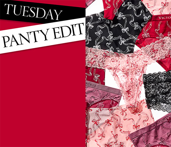 [TUESDAY PANTY EDIT LOCKUP] 5/$35 New Styles Wrapped in a Bow Featuring just-dropped holiday faves with festive details. Check back every Tuesday for fresh must-haves (orig. up to $14.50 each).