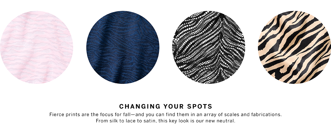 Changing your spots. Fierce prints are the focus for fall-and you can find them in an array of scales and fabrications. From silk to lace to satin, this key looks is our new neutral.