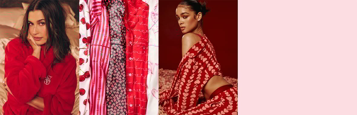 The V-Day Sleep Shop is Open. Hearts, cherries, and bows adorn your newest sleepwear for the season.