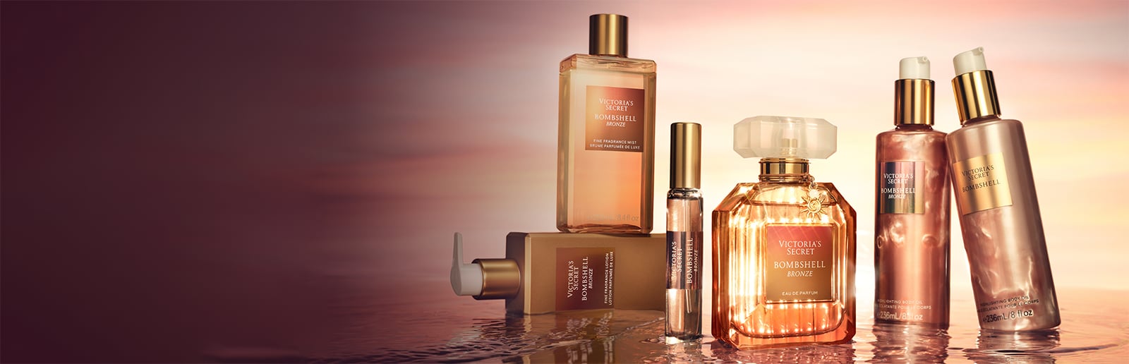 Introducing. Bombshell Bronze. The Sun never sets on a bombshell. A sexy new scent for summers hottest days. Featuring sun-soaked peony, golden mango, and tanning oil accord.