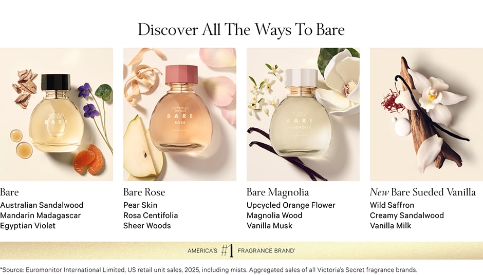 America's #1 Fragrance Brand*. *Source: Euromonitor International Limited, US retail unit sales, 2025, including mists. Aggregated sales of all Victoria’s Secret fragrance brands.