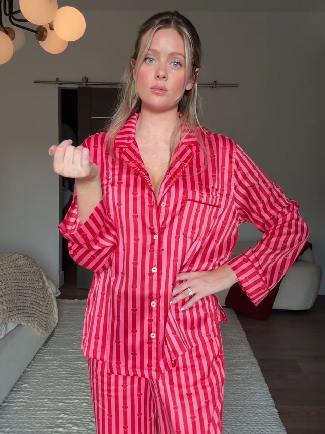 Buy Signature Satin Long Pajama Set, Lipstick/Rose Garden Heart