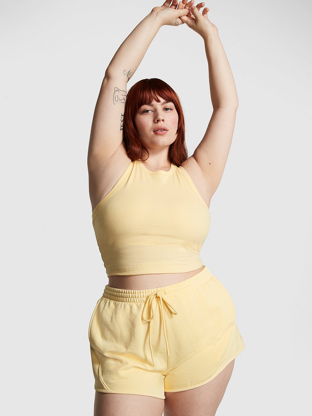 PINK Ivy Fleece Curved Hem Shorts, Honeysuckle, onModelFront, 1 of 4