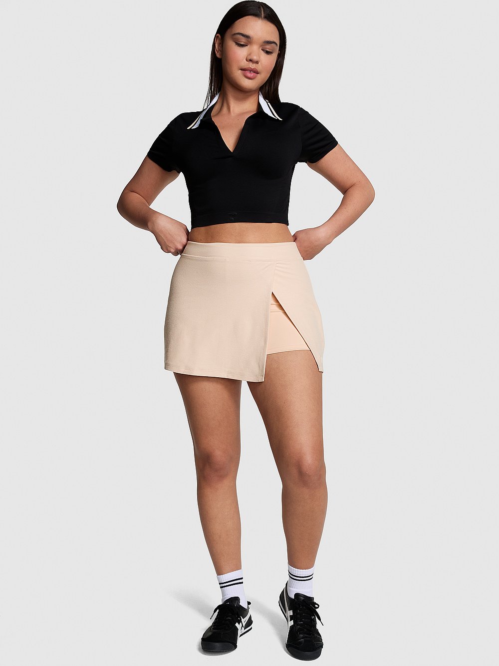 Victoria's Secret, PINK Piqué Tennis Skort, Canvas, onModelFront, 3 of 4 Breanna is 5'8" and wears Medium