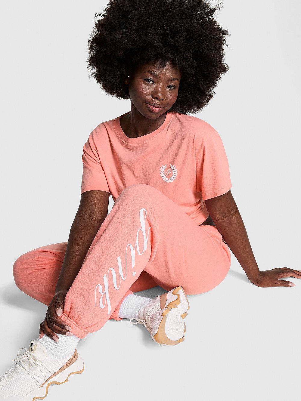 PINK Ivy Fleece Relaxed Sweatpants, Pink, onModelSide, 1 of 4