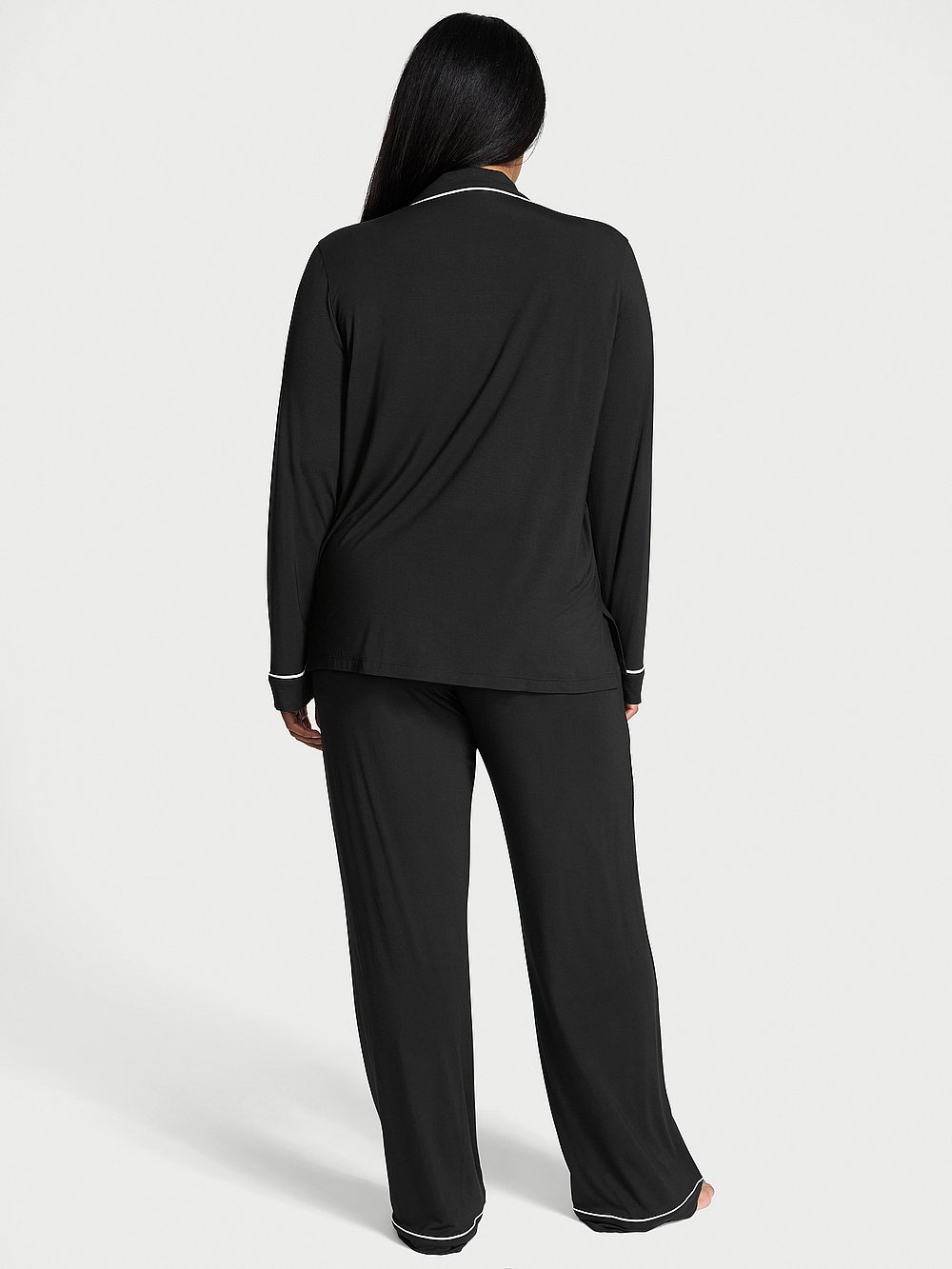 Victoria's Secret, Victoria's Secret SoSoft&trade; Modal Long Pajama Set, BLACK, onModelBack, 2 of 5