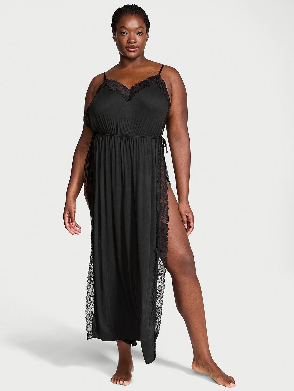 Victoria's Secret Women's SoSoft Modal Ribbed Lace-Trim Long Slip Dress