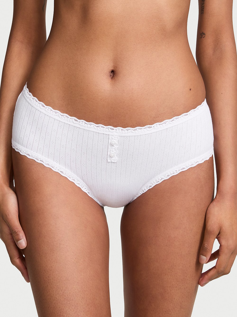 Women's Lace Trim Cotton Pointelle Lace-Trim Cheeky Panty