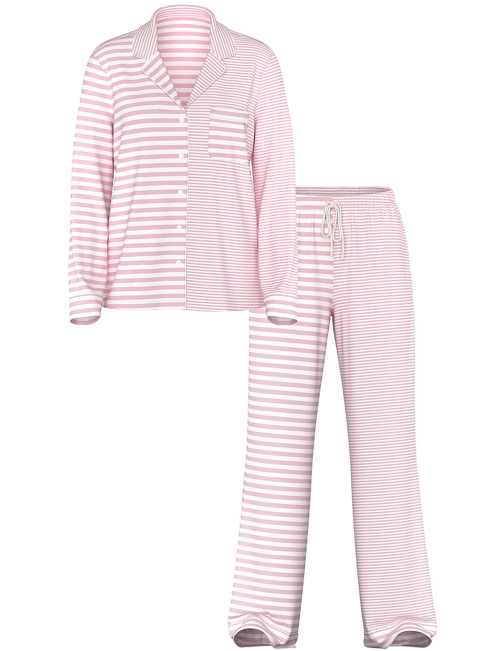 Victoria's Secret, Victoria's Secret SoSoft&trade; Modal Long Pajama Set, Pretty Blossom/Coconut White Yd Stripe, offModelFront, 3 of 5