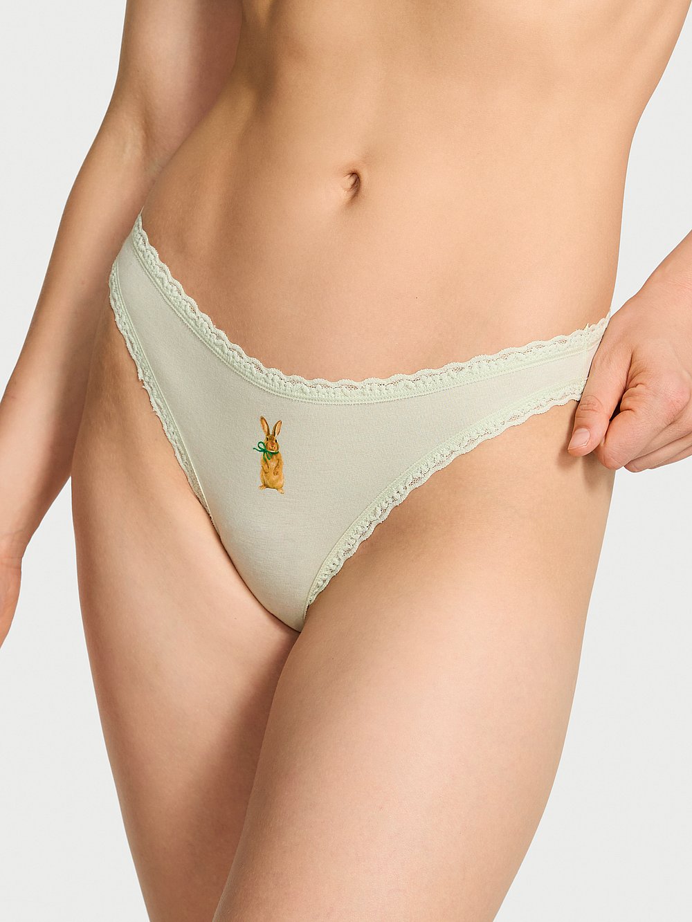 Victorias Secret Women's Lace Trim Cotton Lace-Waist Thong