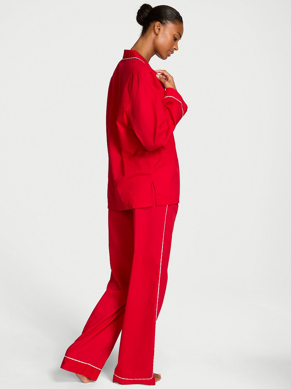 Victoria's Secret, Victoria's Secret Heritage Cotton Long Pajama Set, Lipstick, onModelBack, 2 of 4