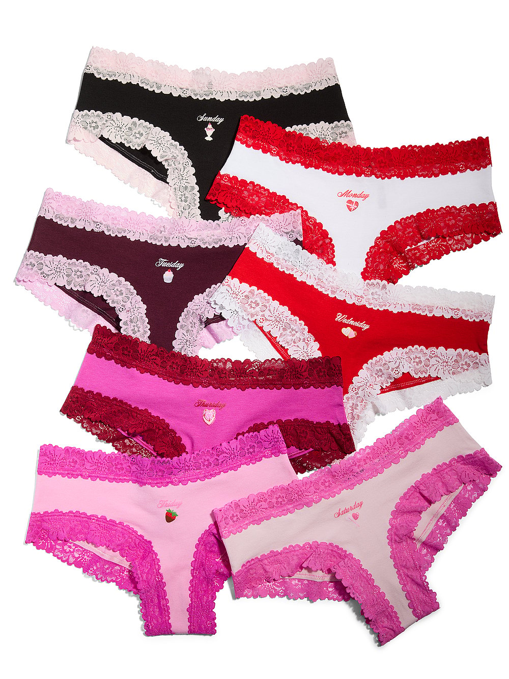 7-Pack PINK Women's Wink Lace-Trim Cheeky Panties