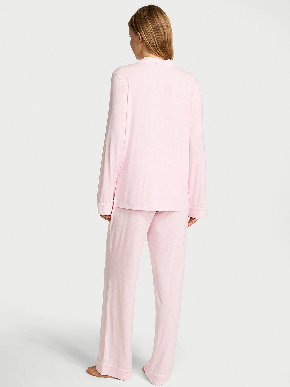 Victoria's Secret, Victoria's Secret SoSoft&trade; Modal Long Pajama Set, Heather Pink Petal, onModelBack, 2 of 5 Lotta is 5'10" and wears S/Regular