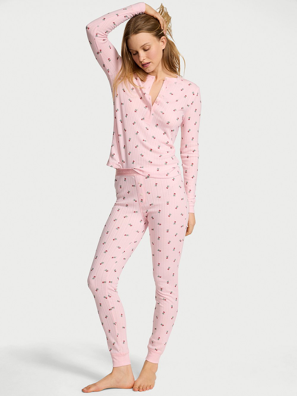 Victoria's Secret Women's Cozy Pointelle Henley Long Pajama Set