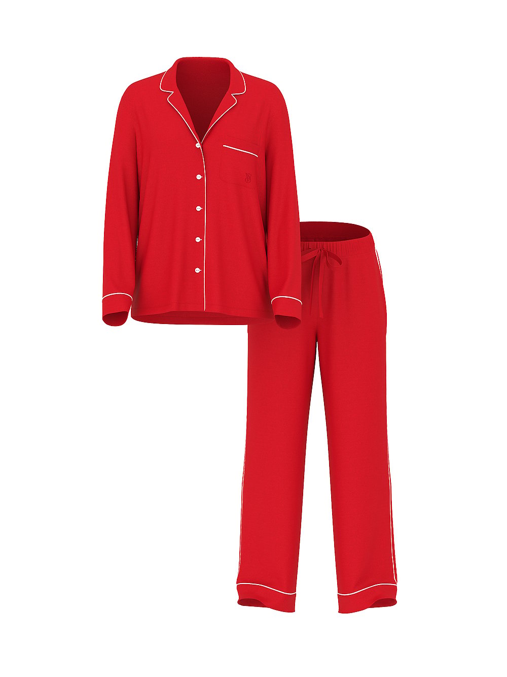 Victoria's Secret, Victoria's Secret Heritage Cotton Long Pajama Set, Lipstick, offModelFront, 3 of 4