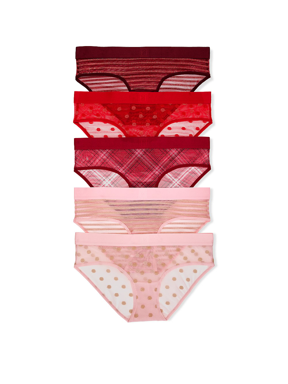 5-Pack Victoria's Secret Women's Sheer Heritage Shimmer Hiphugger Panties