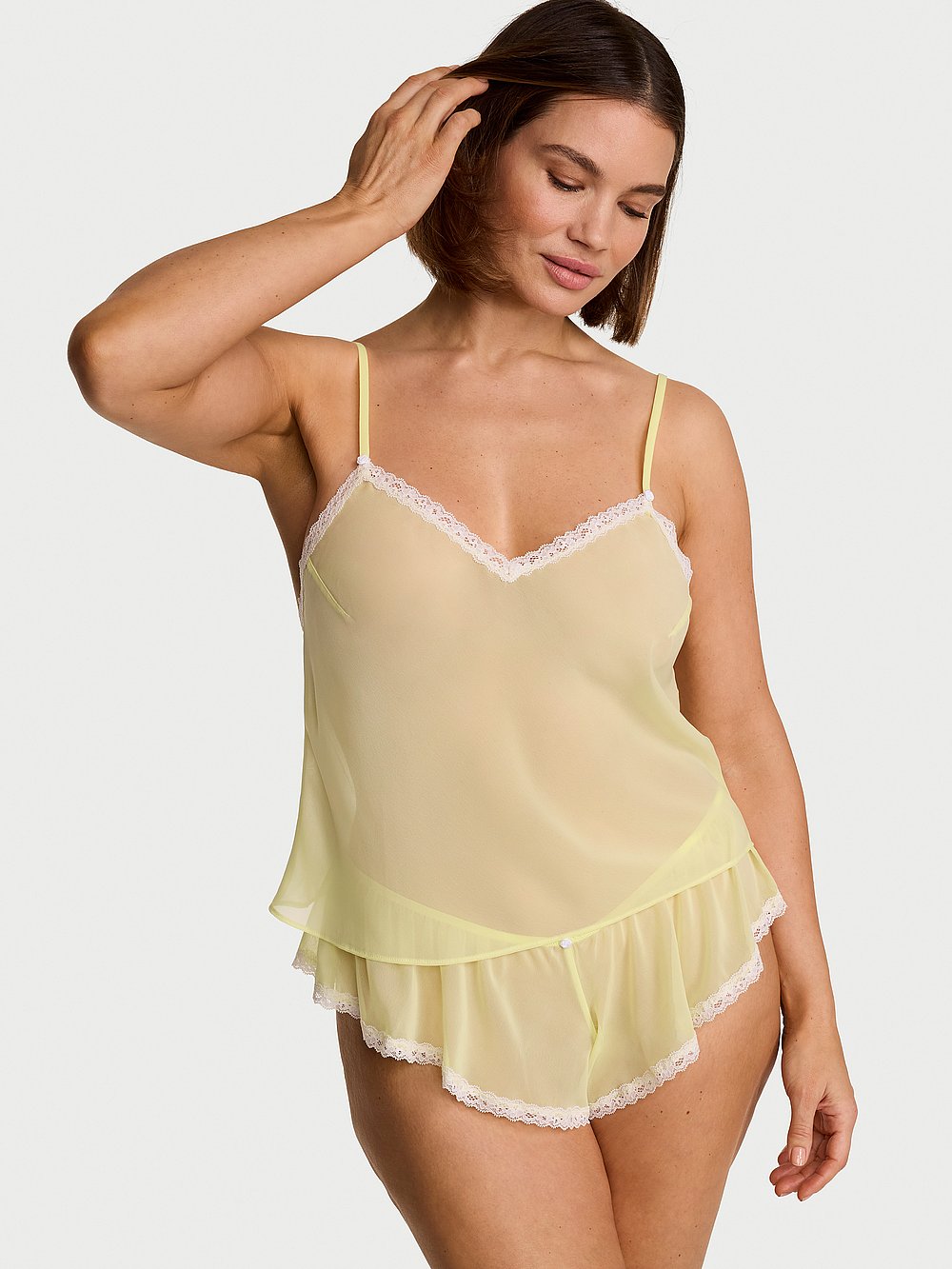 Victorias Secret Dream Angels Chiffon Lace-Trim Cami & Flutter Shorts Set
