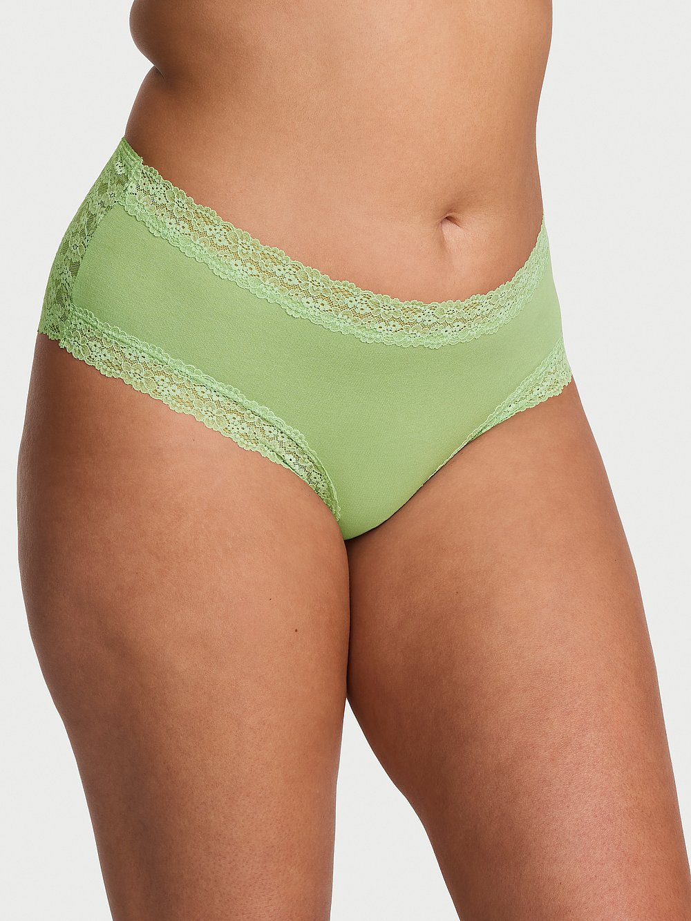 Victorias Secret Women's Lace Trim Cotton Lace-Trim Cheeky Panty