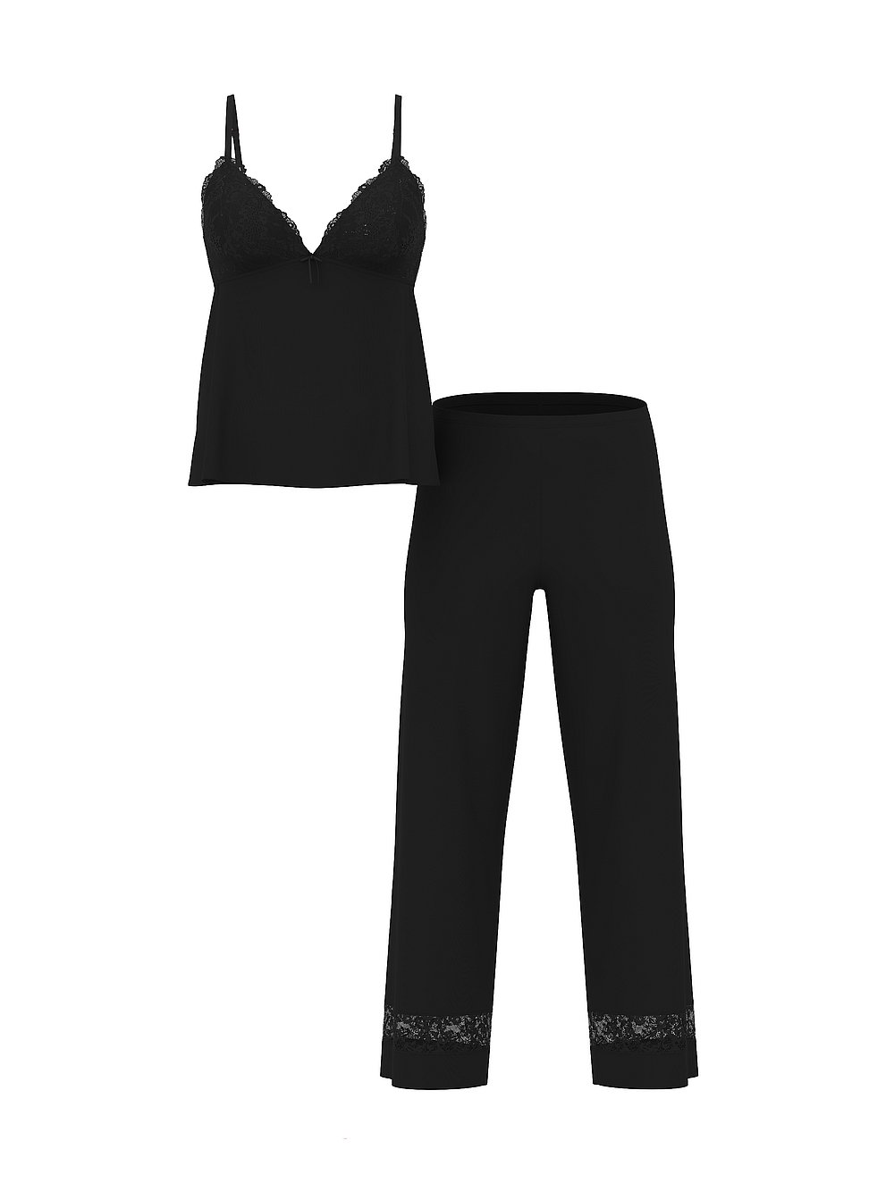 Victoria's Secret, Victoria's Secret SoSoft&trade; Modal Lace-Trim Cami & Pants Set, Black, offModelFront, 3 of 3