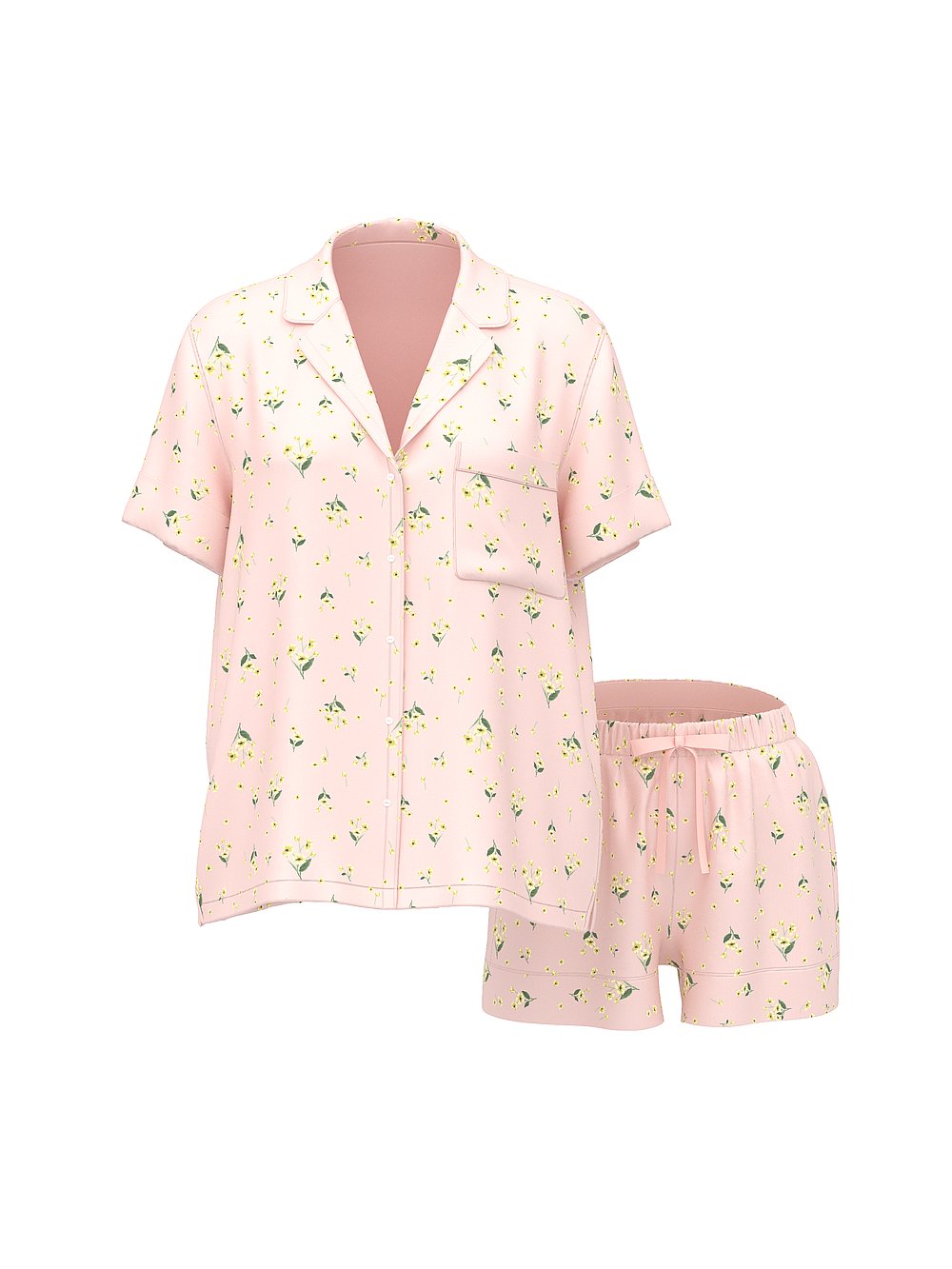 Victoria's Secret, Victoria's Secret Signature Satin Short Pajama Set, Sheer Blush Floral, offModelFront, 4 of 5