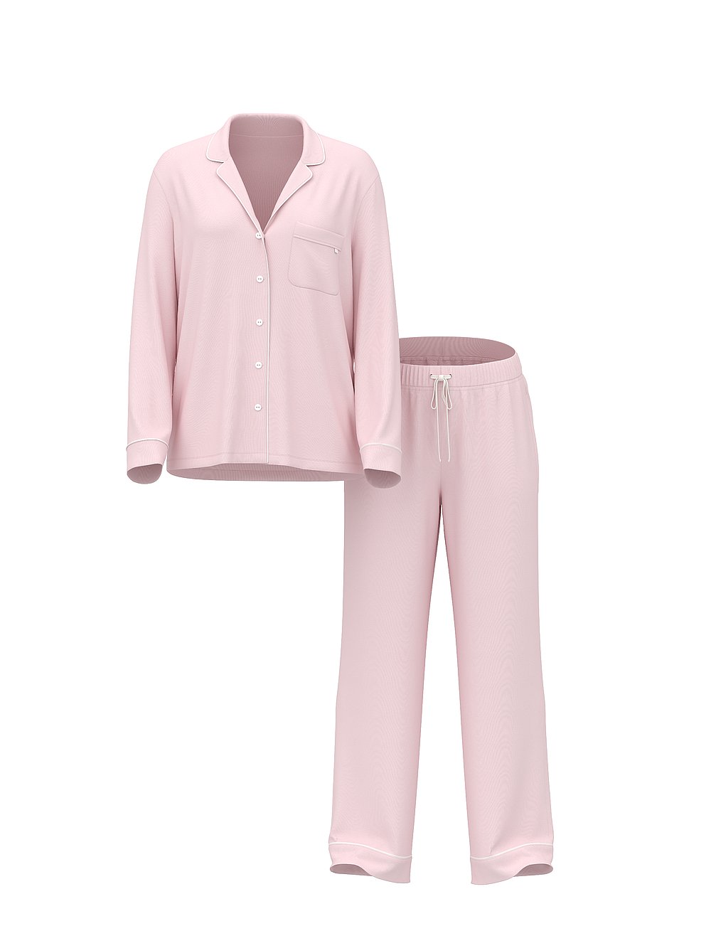 Victoria's Secret, Victoria's Secret SoSoft&trade; Modal Long Pajama Set, Heather Pink Petal, offModelFront, 3 of 5