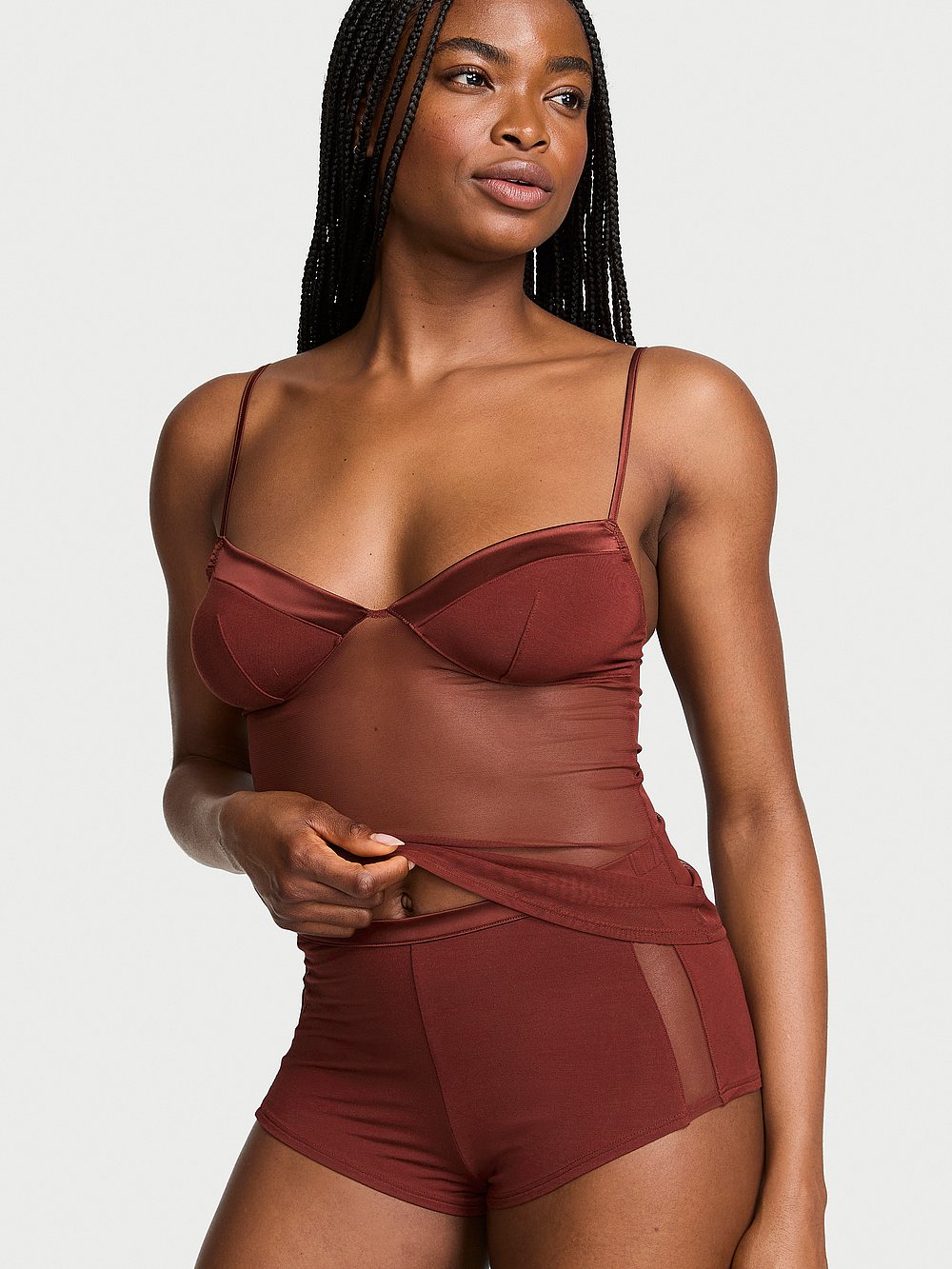 Victorias Secret Women's Very Sexy Sheer Reveal Modal & Mesh Cami Set