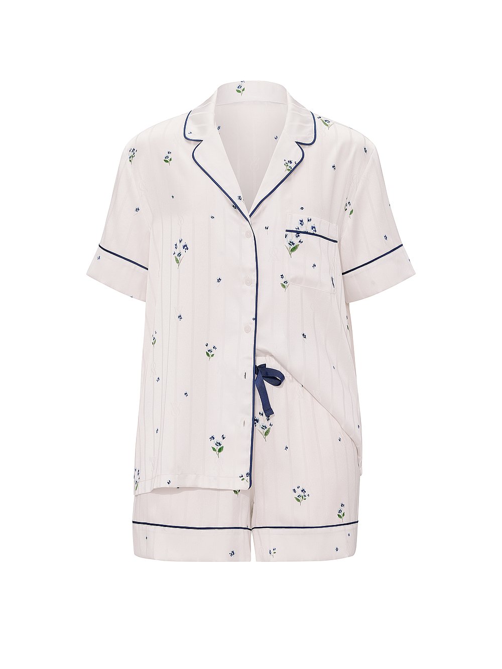 Victoria's Secret, Victoria's Secret Signature Satin Short Pajama Set, Coconut White Floral, offModelFront, 4 of 5