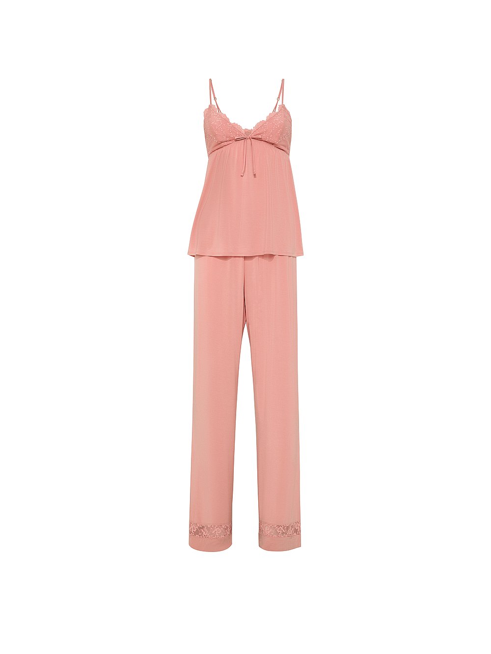 Victoria's Secret, Victoria's Secret SoSoft&trade; Modal Lace-Trim Cami & Pants Set, Blush Pink, offModelFront, 3 of 4