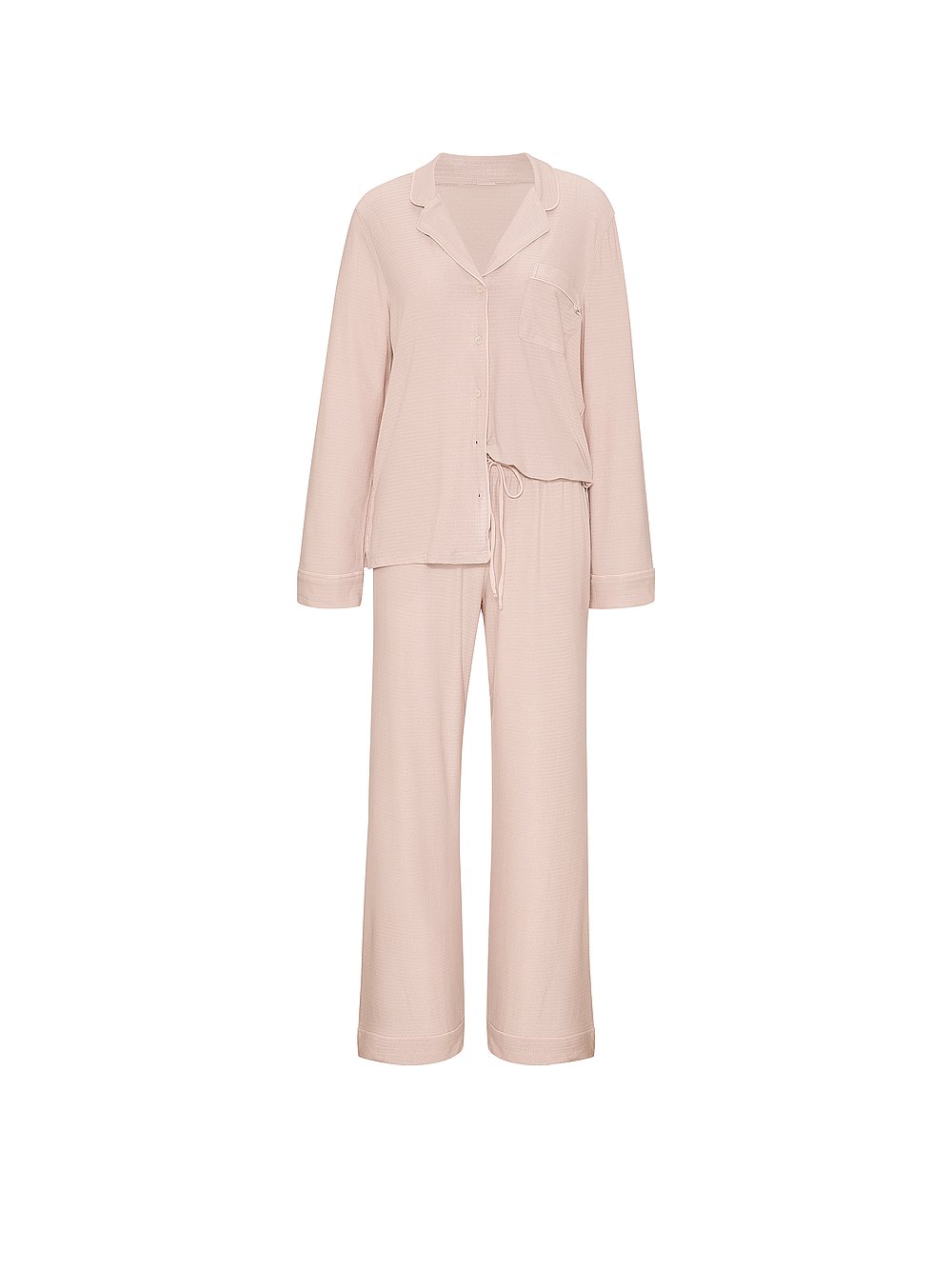 Victoria's Secret, Victoria's Secret SoSoft&trade; Modal Long Pajama Set, Sheer Blush Shimmer Stripes, onModelBack, 2 of 5