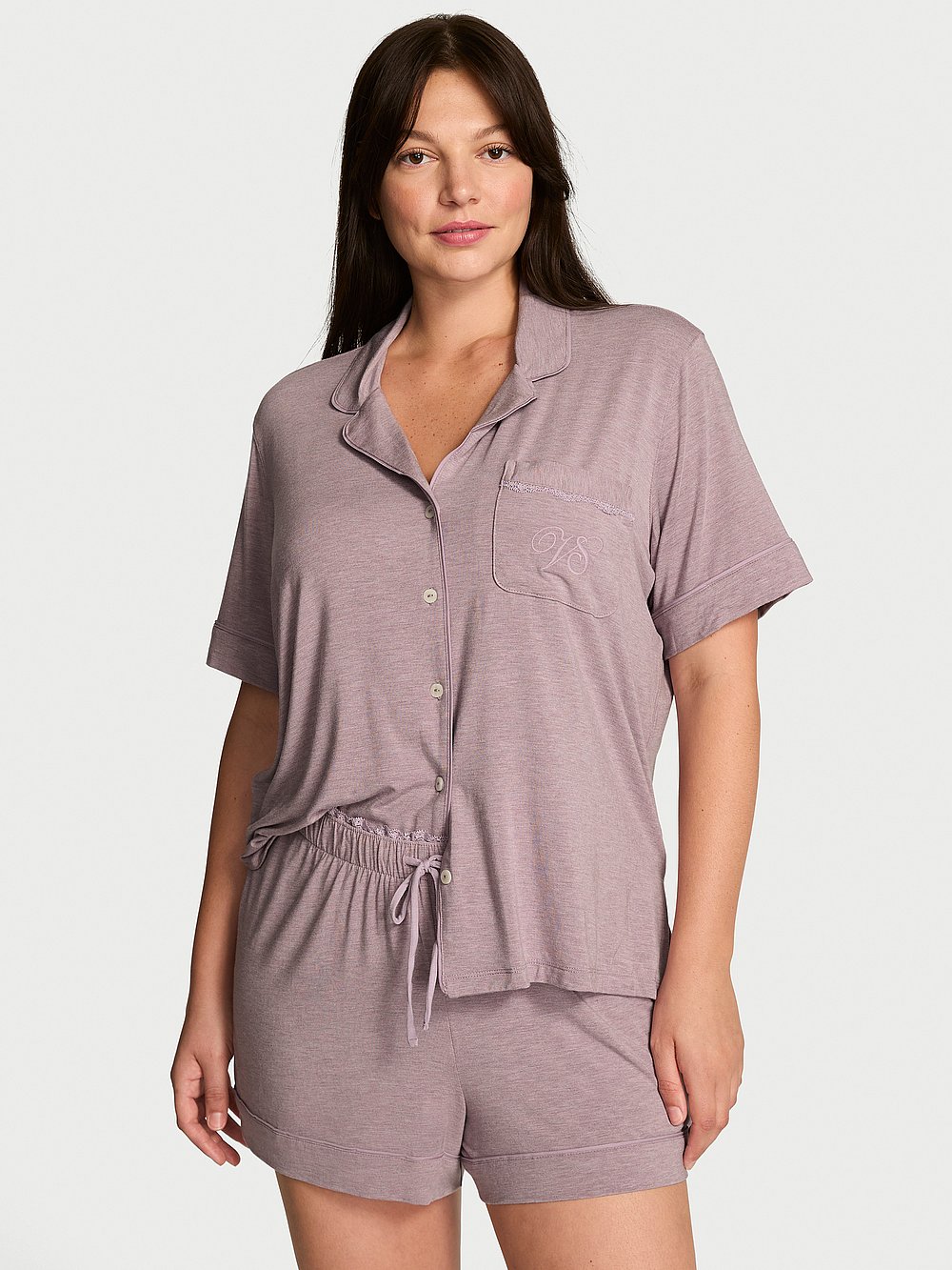 Victoria's Secret, Victoria's Secret SoSoft™ Modal Short Pajama Set , Purple, onModelFront, 1 of 3