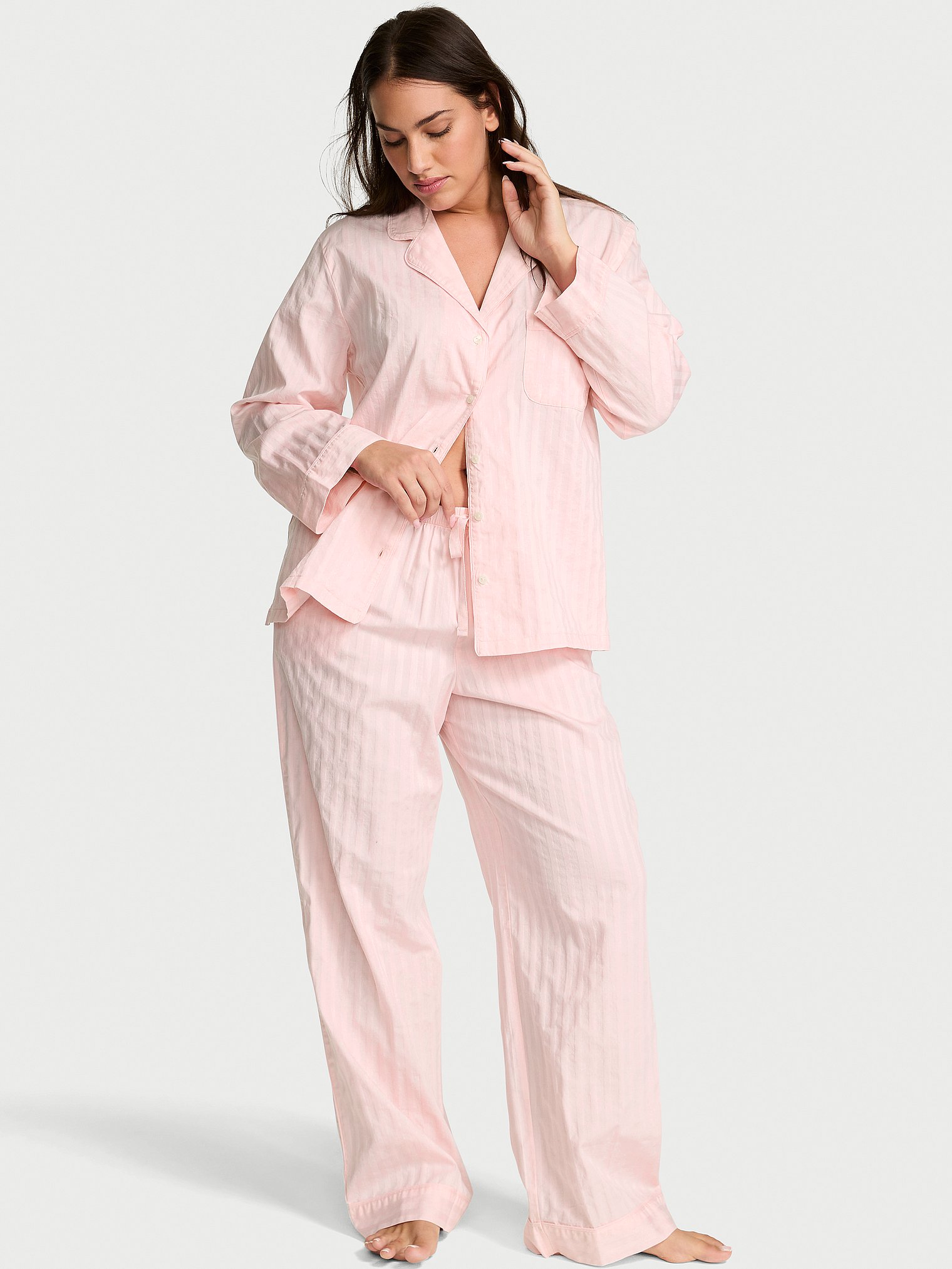 Victoria's Secret, Victoria's Secret Heritage Cotton Long Pajama Set, Pretty Blossom Shadow Stripe, onModelFront, 1 of 3