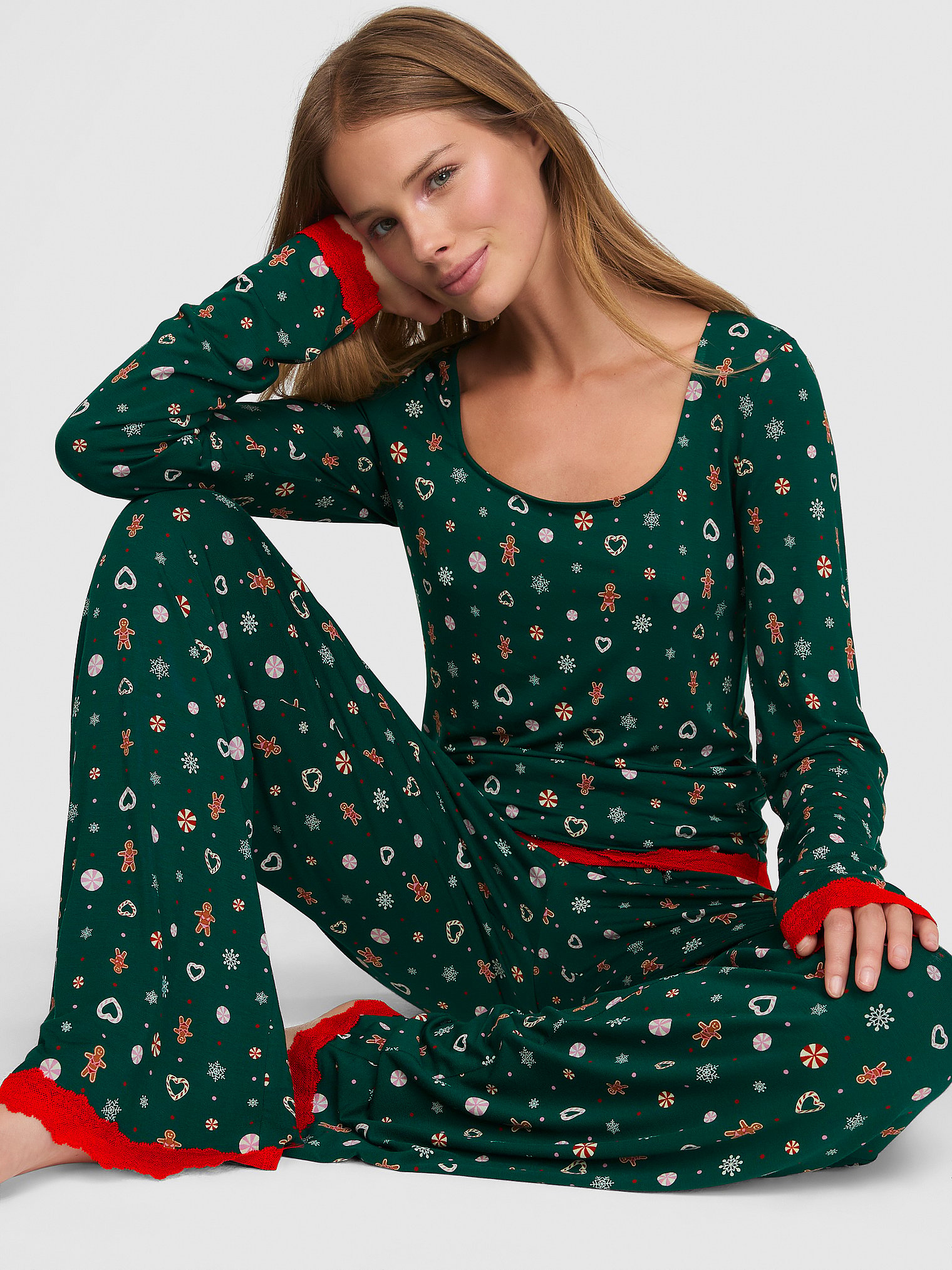 24/7 Lounge Modal Lace-Trim Long Pajama Set