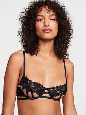 Buy Ziggy Glam Floral Embroidery Unlined Demi Bra, Black - Order
