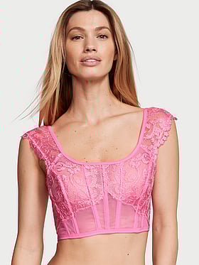 Boho Floral Embroidery Cap-Sleeve Corset Top