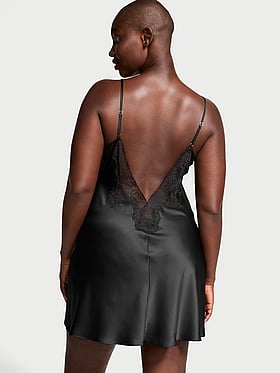 Satin Rose Lace-Trim Mini Slip Dress