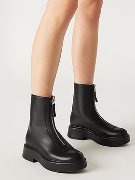 Jones Black Leather Zipper Lug Ankle Booties