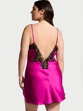 Satin Rose Lace-Trim Mini Slip Dress