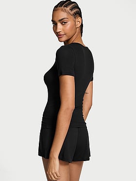 Ribbed Modal Short-Sleeve Henley & Boxer Shorts Set