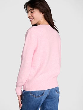 New Pink V Neck Chinese Button Cozy Mink Hair Knitted Sweater Spring