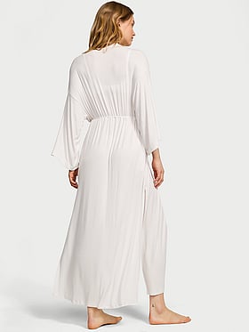 Ribbed Modal Lace-Trim Long Robe